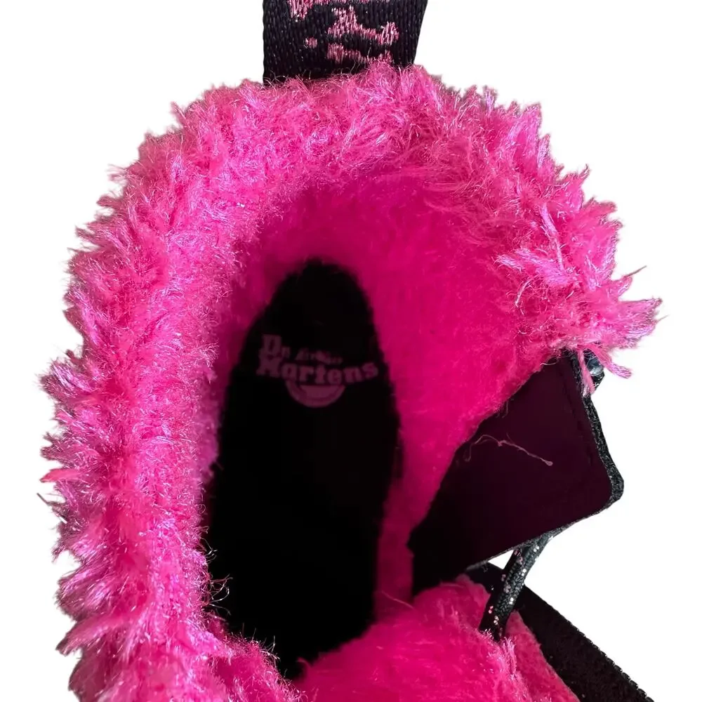 Junior 1460 Pascal Tinsel Fur Lace Up Boots in Pink, Size 1 US
